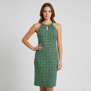 NWOT Jude Connally Dress Green Geometric Sleeveless Stretch Knit Sheath S